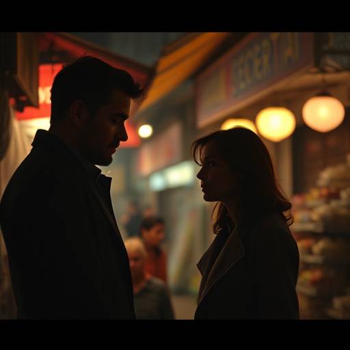 Fotograma del cortometraje 'El Secreto del Mercado', mostrando un encuentro misterioso entre dos personas